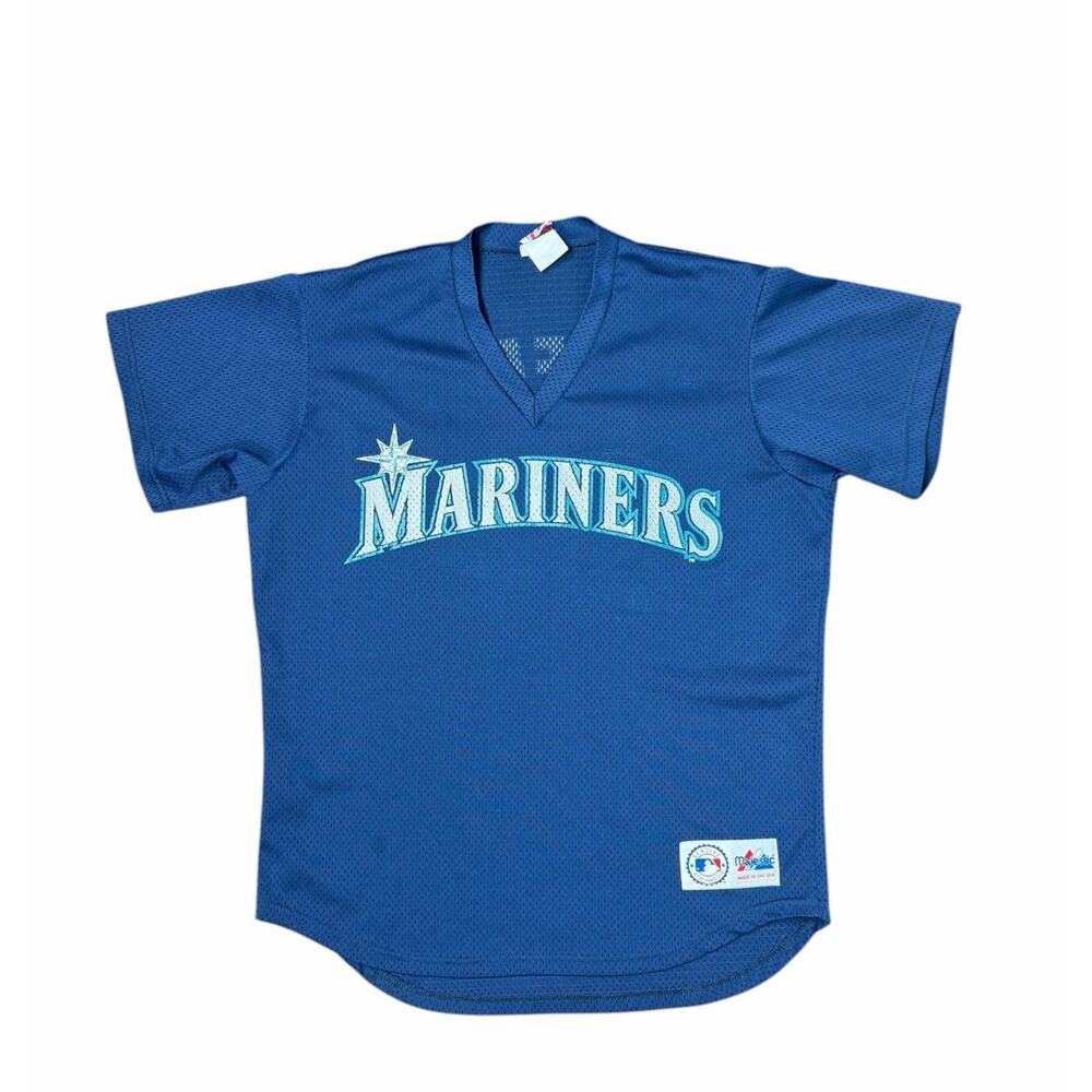Vtg Majestic Seattle Mariners L Blue Ken Griffey Jr 24 Mesh Baseball Jersey VGUC